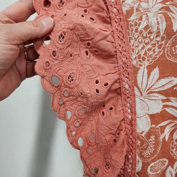 LC Lauren Conrad Womens BOHO Top Size 4X Coral Tropical Print Flutter Sleeve - Picture 5 of 10